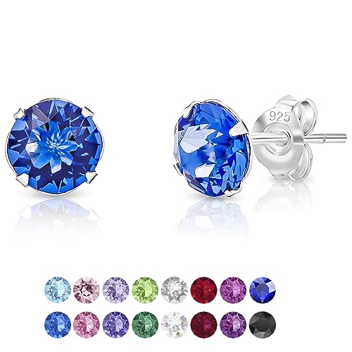 DTPSilver - Damen Ohrringe 925 Sterling Silber mit Kristallen von Swarovski® Elements 6 mm Runde Ohrstecker - Farbe : Blauer Saphir von DTPsilver