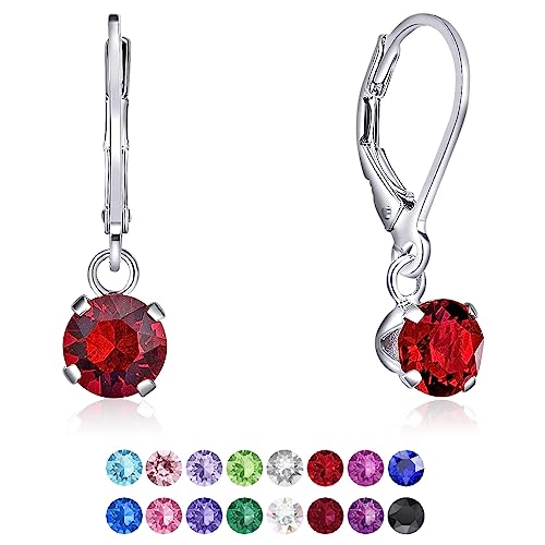 DTPSilver - Damen Klappbügel Ohrringe 925 Sterling Silber mit Kristallen von Swarovski® Elements 6 mm Runde - Farbe : Light Siam Rot von DTPsilver