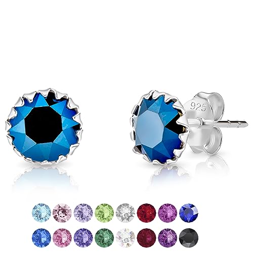 DTPSilver - Damen Ohrringe 925 Sterling Silber mit Kristallen von Swarovski® Elements 6 mm Runde Ohrstecker - Farbe : Metallisches Blau von DTPsilver