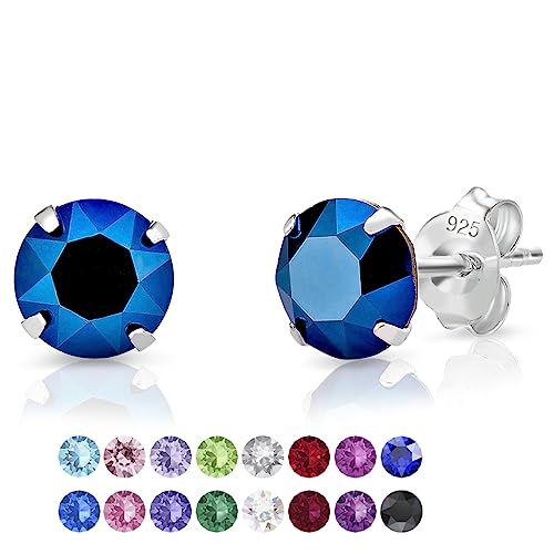 DTPSilver - Damen Ohrringe 925 Sterling Silber mit Kristallen von Swarovski® Elements 6 mm Runde Ohrstecker - Farbe : Metallisches Blau von DTPsilver