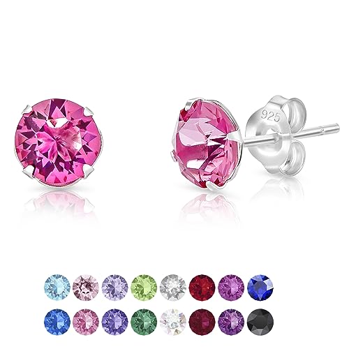 DTPSilver - Damen Ohrringe 925 Sterling Silber mit Kristallen von Swarovski® Elements 6 mm Runde Ohrstecker - Farbe : Rosa von DTPsilver