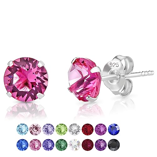 DTPSilver - Damen Ohrringe 925 Sterling Silber mit Kristallen von Swarovski® Elements 6 mm Runde Ohrstecker - Farbe : Rosa von DTPsilver