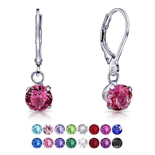 DTPSilver - Damen Klappbügel Ohrringe 925 Sterling Silber mit Kristallen von Swarovski® Elements 6 mm Runde - Farbe : Rosa von DTPsilver