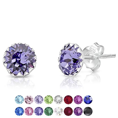 DTPSilver - Damen Ohrringe 925 Sterling Silber und mit Kristallen von Swarovski® Elements 6 mm Runde Ohrstecker - Farbe : Tansanit von DTPsilver