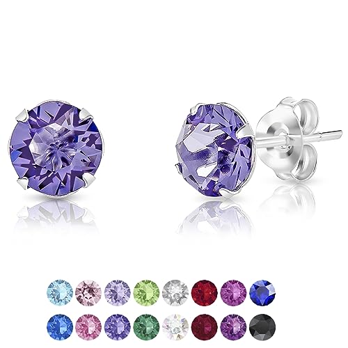 DTPSilver - Damen Ohrringe 925 Sterling Silber und mit Kristallen von Swarovski® Elements 6 mm Runde Ohrstecker - Farbe : Tansanit von DTPsilver