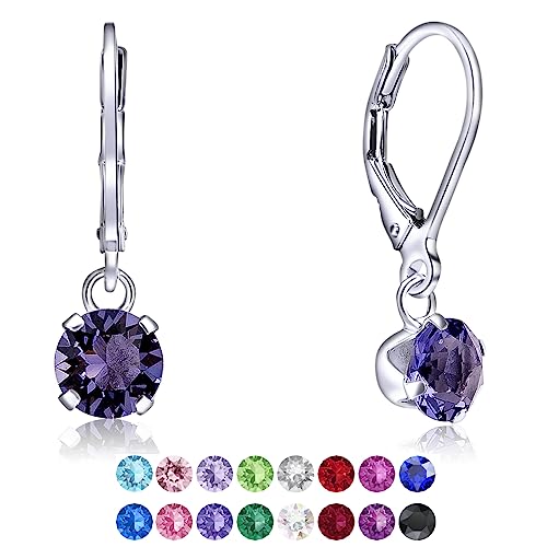 DTPSilver - Damen Klappbügel Ohrringe 925 Sterling Silber und mit Kristallen von Swarovski® Elements 6 mm Runde - Farbe : Tansanit von DTPsilver