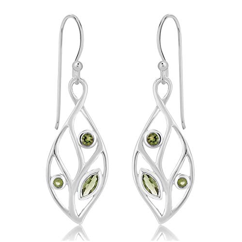 DTPSilver -Damen Haken Ohrringe 925 Sterling Silber - Blattform - Peridot von DTPsilver