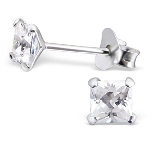 DTPsilver - Damen - Ohrringe 925 Sterling Silber mit Zirkonia - Quadrat Ohrstecker 4 mm von DTPsilver