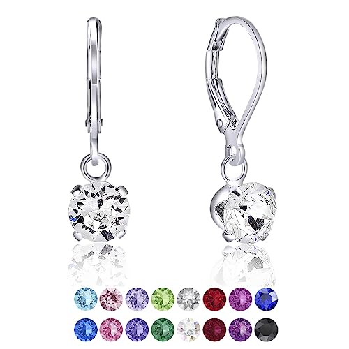 DTPSilver - Damen Klappbügel Ohrringe 925 Sterling Silber mit Kristallen von Swarovski® Elements 6 mm Runde - Farbe : klare Kristalle von DTPsilver