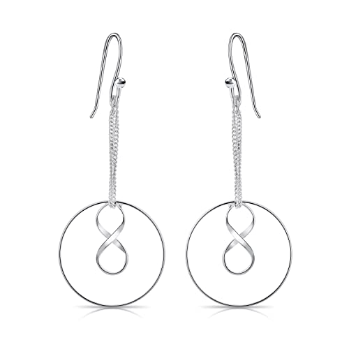 DTPsilver - Damen - Ohrringe Ohrhänger 925 Sterling Silber - Runde mit Unendlichkeit und Kette von DTPsilver