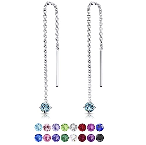 DTPsilver® KLEINE Durch Ohrringe ziehen 925 Sterling Silber mit Baumelnde 3 mm Swarovski® Elements Kristall - Farbe : Aquamarin von DTPsilver