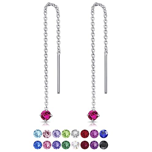 DTPsilver® KLEINE Durch Ohrringe ziehen 925 Sterling Silber mit Baumelnde 3 mm Swarovski® Elements Kristall - Farbe : Fuchsie von DTPsilver