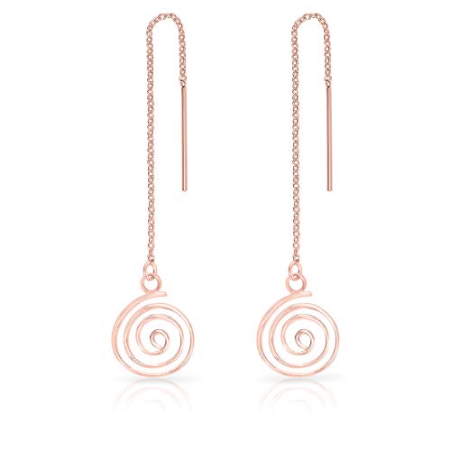 DTPsilver® KLEINE Ohrringe 925 Sterling Silber Rosen-Gold überzogen - Durchzieher Kette Spirale Ohrhänger - Länge 85 mm - Spirale Durchmesser: 12 mm von DTPsilver