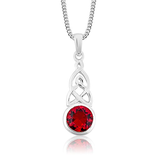 DTPsilver® 925 Sterling Silber Halskette - Keltischer Knoten Anhänger mit Glassteine - Mit oder ohne Kette - Breite: 1,2 mm - Verstellbare Länge: 40 bis 45 cm - Rote Rubin von DTPsilver