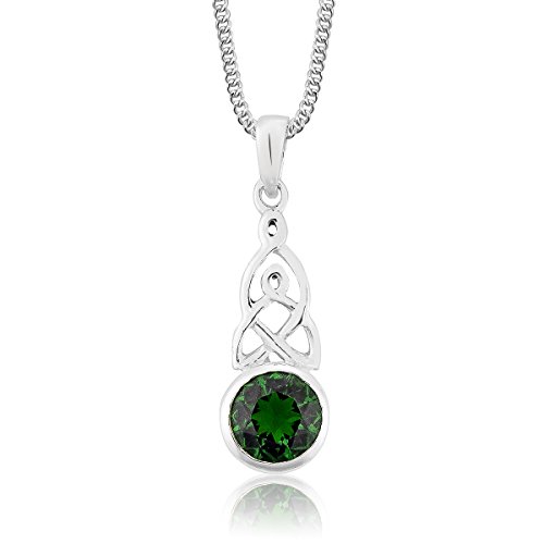 DTPsilver® 925 Sterling Silber Halskette - Keltischer Knoten Anhänger mit Glassteine - Mit oder ohne Kette - Breite: 1,2 mm - Verstellbare Länge: 40 bis 45 cm - Grüne Smaragd von DTPsilver