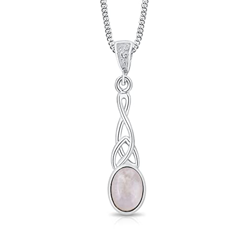 DTPsilver® 925 Sterling Silber Halskette - Keltischer Knoten Anhänger mit natürlichen Edelsteinen - kette Breite: 1,2 mm - Verstellbare Länge: 40 bis 45 cm - Mondstein von DTPsilver