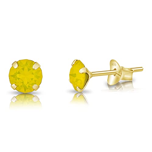 DTPsilver - KLEINE Ohrringe 925 Sterling Silber Gelb Vergoldet mit Kristallen von Swarovski® Elements Runde Ohrstecker - Durchmesser 5 mm - Farbe : Gelber Opal von DTPsilver
