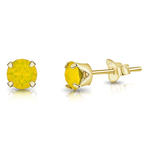 DTPsilver - KLEINE Ohrringe 925 Sterling Silber Gelb Vergoldet mit Kristallen von Swarovski® Elements Runde Ohrstecker - Durchmesser 5 mm - Farbe : Gelber Opal von DTPsilver