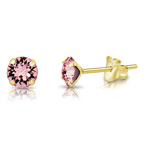 DTPsilver - KLEINE Ohrringe 925 Sterling Silber Gelb Vergoldet mit Kristallen von Swarovski® Elements Runde Ohrstecker - Durchmesser 5 mm - Farbe : Licht Stieg von DTPsilver