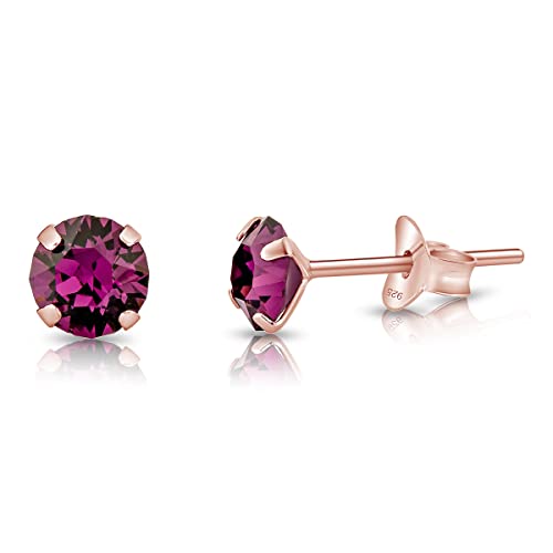 DTPsilver - KLEINE Ohrringe 925 Sterling Silber Rosèvergoldet mit Kristallen von Swarovski® Elements Runde Ohrstecker - Durchmesser 5 mm - Farbe : Amethyst von DTPsilver