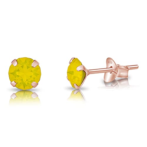 DTPsilver - KLEINE Ohrringe 925 Sterling Silber Rosèvergoldet mit Kristallen von Swarovski® Elements Runde Ohrstecker - Durchmesser 5 mm - Farbe : Gelber Opal von DTPsilver