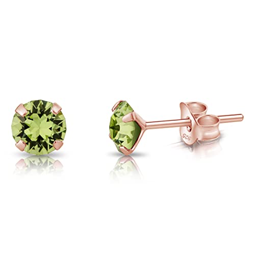 DTPsilver - KLEINE Ohrringe 925 Sterling Silber Rosèvergoldet mit Kristallen von Swarovski® Elements Runde Ohrstecker - Durchmesser 5 mm - Farbe : Peridot von DTPsilver