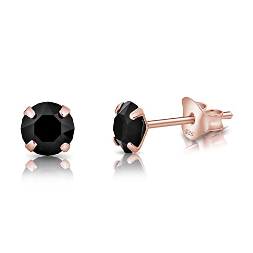 DTPsilver - KLEINE Ohrringe 925 Sterling Silber Rosèvergoldet mit Kristallen von Swarovski® Elements Runde Ohrstecker - Durchmesser 5 mm - Farbe : Schwarz von DTPsilver