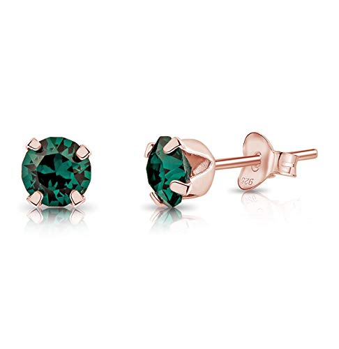 DTPsilver - KLEINE Ohrringe 925 Sterling Silber Rosèvergoldet mit Kristallen von Swarovski® Elements Runde Ohrstecker - Durchmesser 5 mm - Farbe : Smaragd von DTPsilver