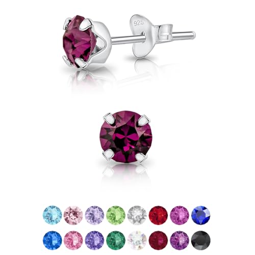 DTPsilver - KLEINE Ohrringe 925 Sterling Silber mit Kristallen von Swarovski® Elements Runde Ohrstecker - Durchmesser 5 mm - Farbe : Amethyst von DTPsilver