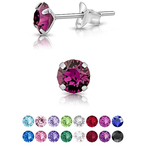 DTPsilver - KLEINE Ohrringe 925 Sterling Silber mit Kristallen von Swarovski® Elements Runde Ohrstecker - Durchmesser 5 mm - Farbe : Amethyst von DTPsilver
