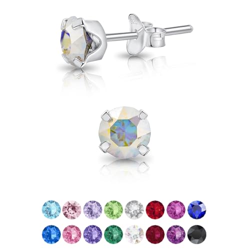 DTPsilver - KLEINE Ohrringe 925 Sterling Silber mit Kristallen von Swarovski® Elements Runde Ohrstecker - Durchmesser 5 mm - Farbe : Aurore Boreale von DTPsilver