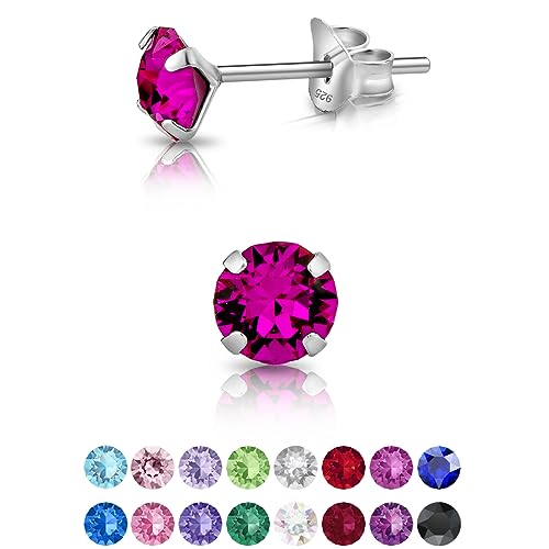 DTPsilver - KLEINE Ohrringe 925 Sterling Silber mit Kristallen von Swarovski® Elements Runde Ohrstecker - Durchmesser 5 mm - Farbe : Fuchsie von DTPsilver