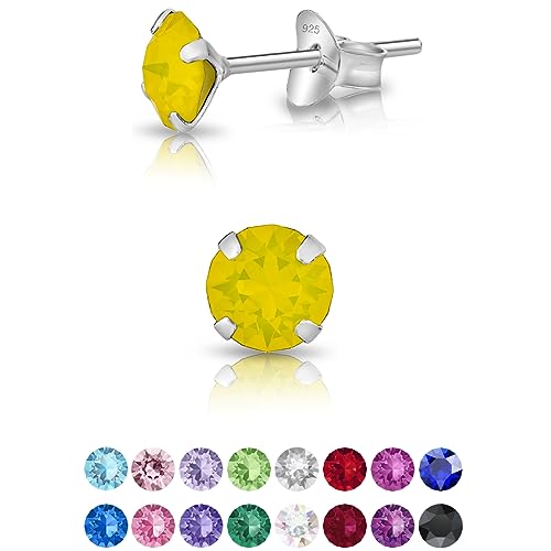 DTPsilver - KLEINE Ohrringe 925 Sterling Silber mit Kristallen von Swarovski® Elements Runde Ohrstecker - Durchmesser 5 mm - Farbe : Gelber Opal von DTPsilver