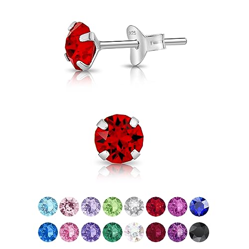 DTPsilver - KLEINE Ohrringe 925 Sterling Silber mit Kristallen von Swarovski® Elements Runde Ohrstecker - Durchmesser 5 mm - Farbe : Light Siam Rot von DTPsilver