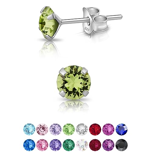 DTPsilver - KLEINE Ohrringe 925 Sterling Silber mit Kristallen von Swarovski® Elements Runde Ohrstecker - Durchmesser 5 mm - Farbe : Peridot von DTPsilver