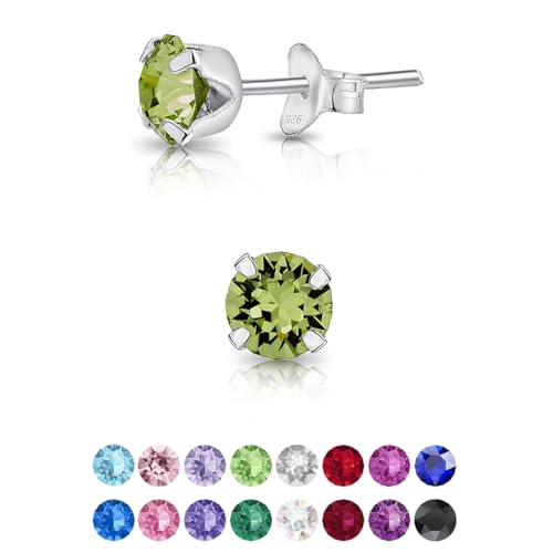 DTPsilver - KLEINE Ohrringe 925 Sterling Silber mit Kristallen von Swarovski® Elements Runde Ohrstecker - Durchmesser 5 mm - Farbe : Peridot von DTPsilver