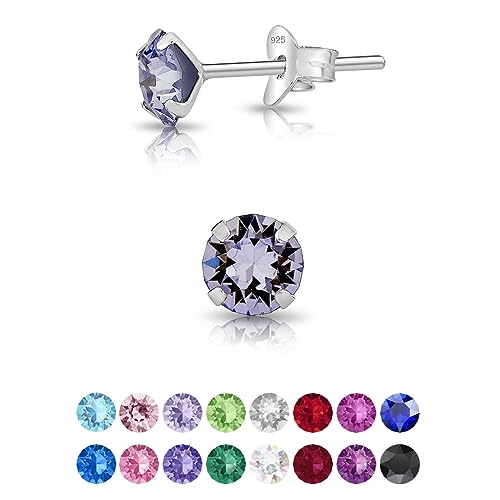 DTPsilver - KLEINE Ohrringe 925 Sterling Silber mit Kristallen von Swarovski® Elements Runde Ohrstecker - Durchmesser 5 mm - Farbe : Provence Lavendel von DTPsilver