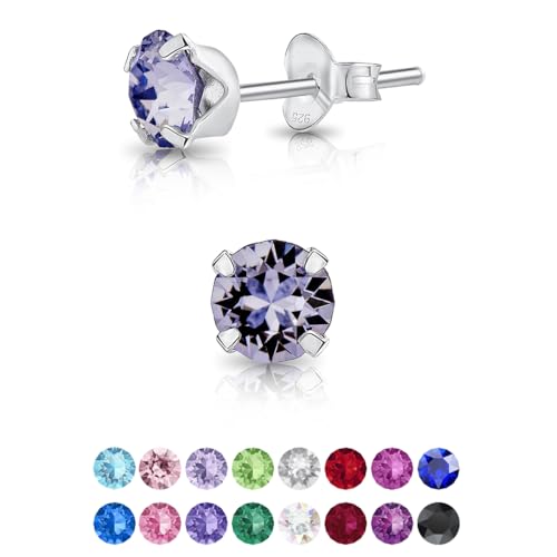 DTPsilver - KLEINE Ohrringe 925 Sterling Silber mit Kristallen von Swarovski® Elements Runde Ohrstecker - Durchmesser 5 mm - Farbe : Provence Lavendel von DTPsilver