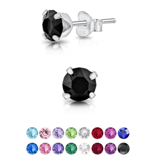 DTPsilver - KLEINE Ohrringe 925 Sterling Silber mit Kristallen von Swarovski® Elements Runde Ohrstecker - Durchmesser 5 mm - Farbe : Schwarz von DTPsilver