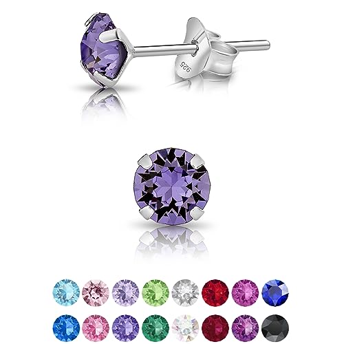 DTPsilver - KLEINE Ohrringe 925 Sterling Silber mit Kristallen von Swarovski® Elements Runde Ohrstecker - Durchmesser 5 mm - Farbe : Tansanit von DTPsilver