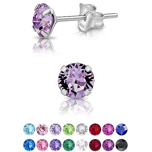 DTPsilver - KLEINE Ohrringe 925 Sterling Silber mit Kristallen von Swarovski® Elements Runde Ohrstecker - Durchmesser 5 mm - Farbe : Violett von DTPsilver