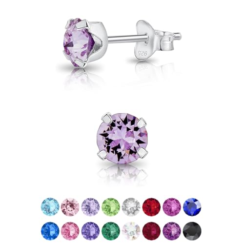 DTPsilver - KLEINE Ohrringe 925 Sterling Silber mit Kristallen von Swarovski® Elements Runde Ohrstecker - Durchmesser 5 mm - Farbe : Violett von DTPsilver