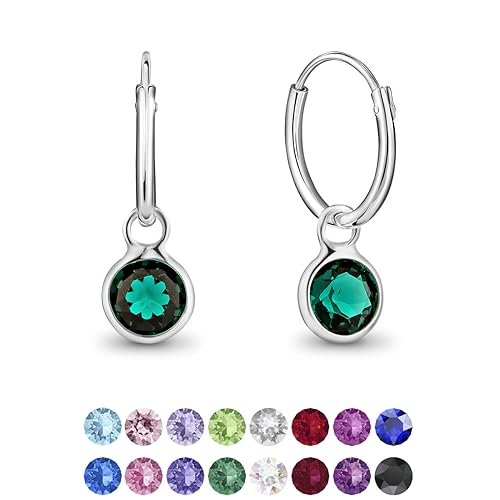 DTPsilver® KLEINE Creolen Ohrringe 925 Sterling Silber mit Kristall Rund - Mädchen - Dicke 1.5 mm - Durchmesser 14 mm - Farbe : Smaragd DTPsilver® KLEINE Creolen Ohrringe 925 Sterling Silber mit Kristall Rund - Mädchen - Dicke 1.5 mm - Durchmesser 14 mm - Farbe : Smaragd von DTPsilver