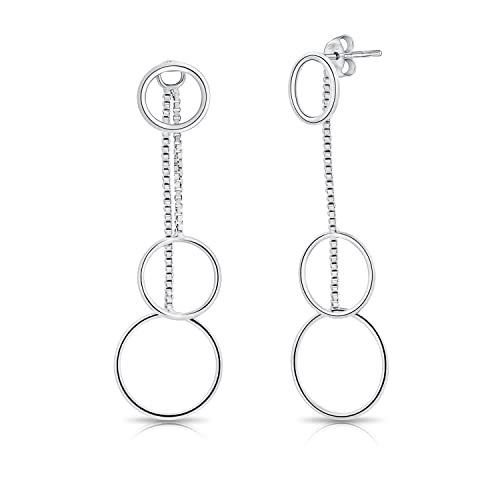 DTPsilver - Ohrstecker Ohrringe 925 Sterling Silber mit Rhodium für Damen - Dreifach Creolen Baumeln von DTPsilver