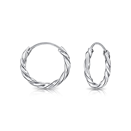 DTPsilver - Runde Creolen Verdrehte Ohrringe 925 Sterling Silber - Klein/Mittelgroße/Groß - Dicke 1.8 mm - Durchmesser: 14 mm von DTPsilver