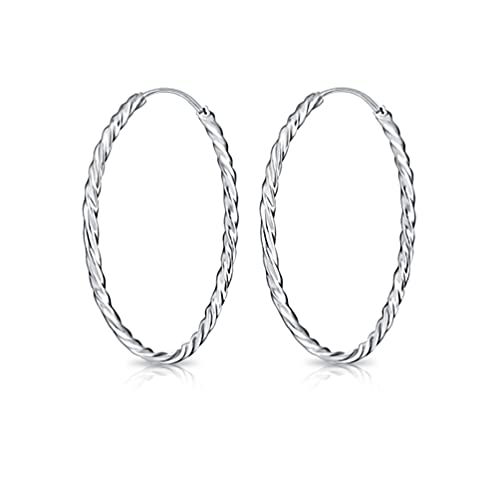 DTPsilver - Runde Creolen Verdrehte Ohrringe 925 Sterling Silber - Klein/Mittelgroße/Groß - Dicke 1.8 mm - Durchmesser: 50 mm von DTPsilver