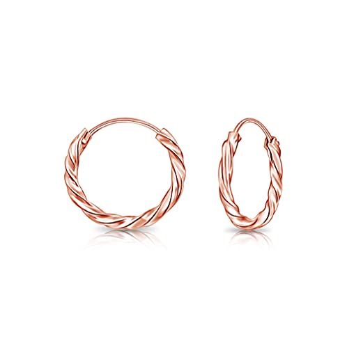 DTPsilver - Runde Creolen Verdrehte Ohrringe 925 Sterling Silber Rosen-Gold überzogen - Klein/Mittelgroße/Groß - Dicke 1.8 mm - Durchmesser: 12 mm DTPsilver - Runde Creolen Verdrehte Ohrringe 925 Sterling Silber Rosen-Gold überzogen - Klein/Mittelgroße/Groß - Dicke 1.8 mm - Durchmesser: 12 mm von DTPsilver