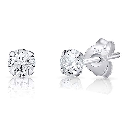 DTPsilver - Winzige/Kleine/Mittlere Größe Ohrringe 925 Sterling Silber mit Cubic Zirkonia Runde Ohrstecker - Durchmesser 4 mm - Weiß/klar CZ von DTPsilver