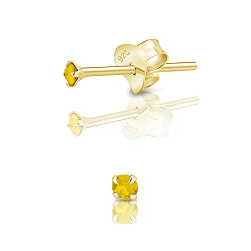 DTPsilver - Winzige Ohrringe 925 Sterling Silber Gelb Vergoldet mit Kristallen von Swarovski® Elements Runde Sehr kleine Ohrstecker - Durchmesser 2 mm - Farbe : Gelber Opal von DTPsilver