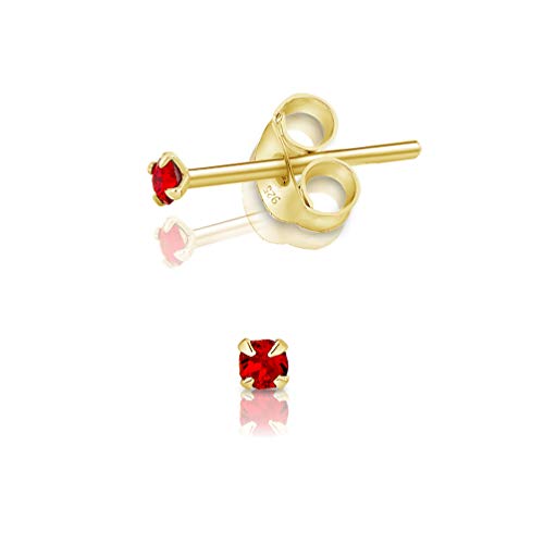 DTPsilver - Winzige Ohrringe 925 Sterling Silber Gelb Vergoldet mit Kristallen von Swarovski® Elements Runde Sehr kleine Ohrstecker - Durchmesser 2 mm - Farbe : Light Siam Rot von DTPsilver